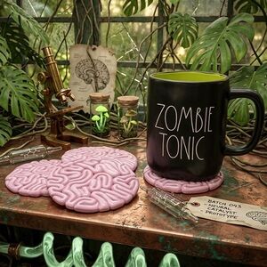 Brain Coaster Set - Halloween Decor - 4 Piece Set - Pink